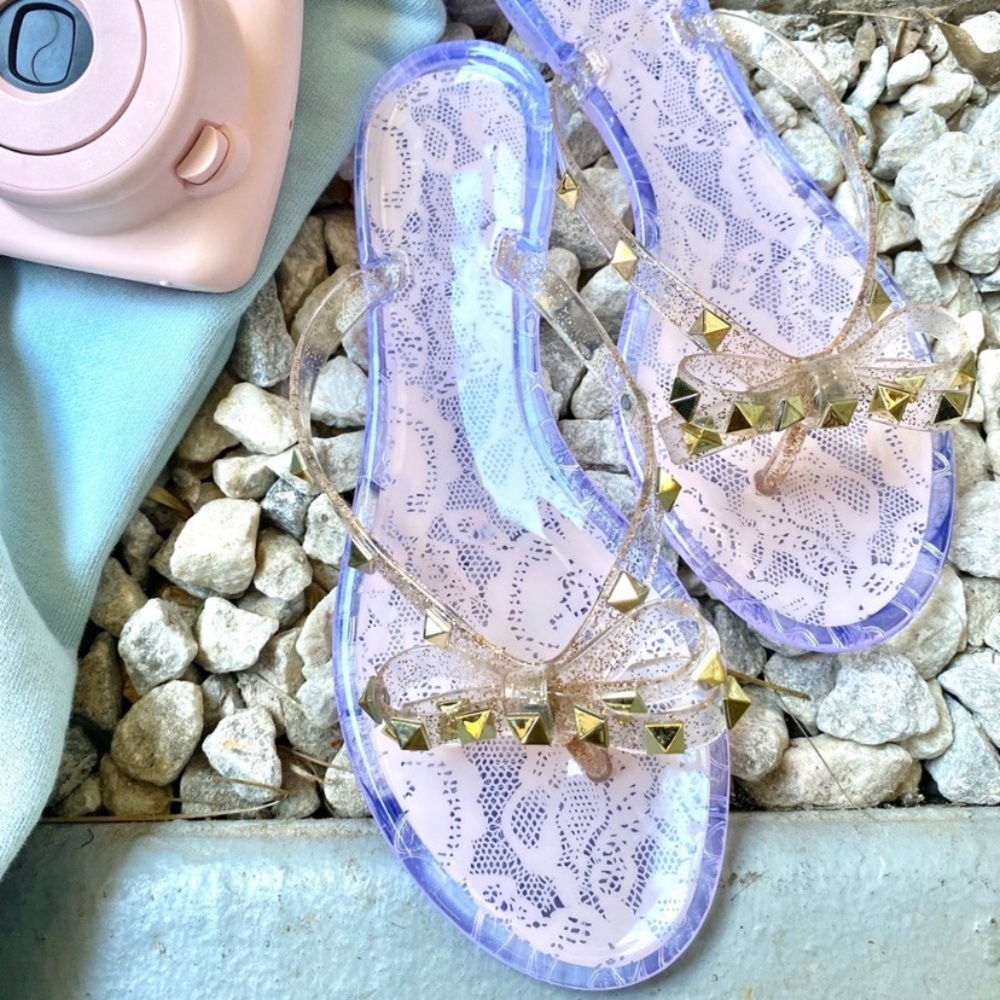 Rock star studded bow jelly sandals